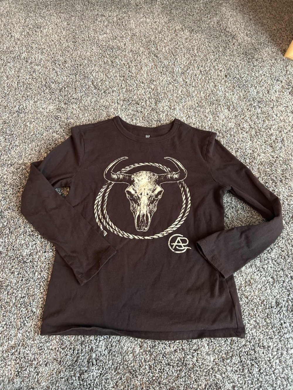 GAP Brown Long Sleeve Tee with Ivory Skull Graphic
